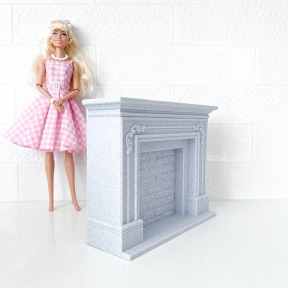 Dollhouse Miniature Fireplace Gray Mantle Brick Ornate 1:6 Scale Furniture - Picture 2 of 3